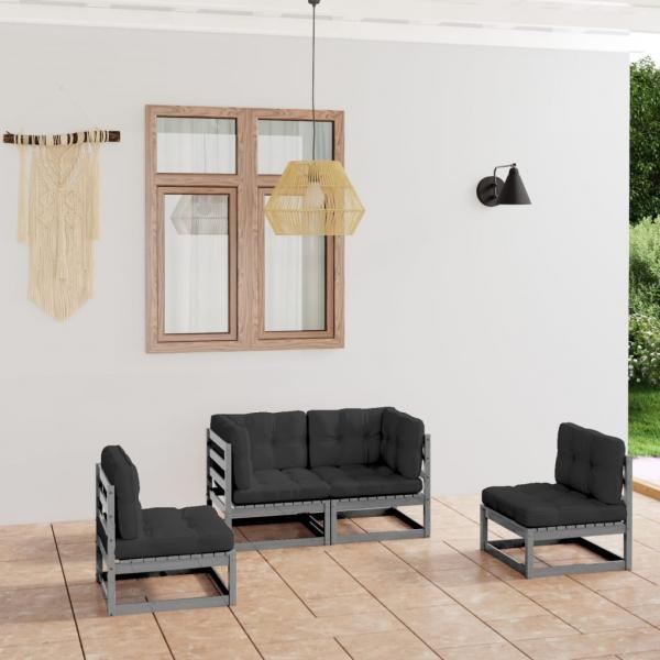 ARDEBO.de - 4-tlg. Garten-Lounge-Set mit Kissen Kiefer Massivholz