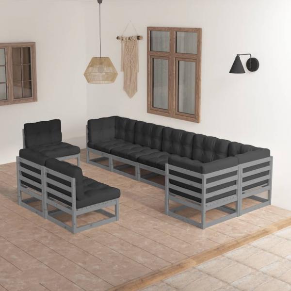 ARDEBO.de - 9-tlg. Garten-Lounge-Set mit Kissen Massivholz Kiefer