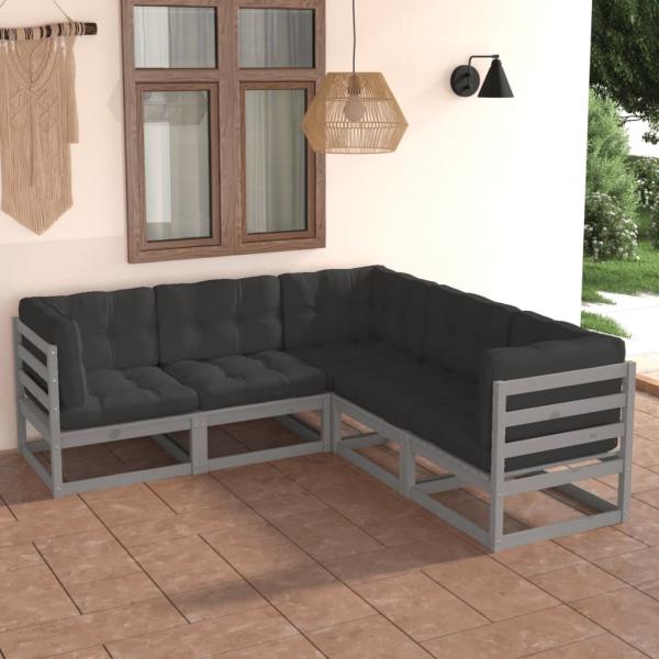 ARDEBO.de - 5-tlg. Garten-Lounge-Set mit Kissen Massivholz Kiefer