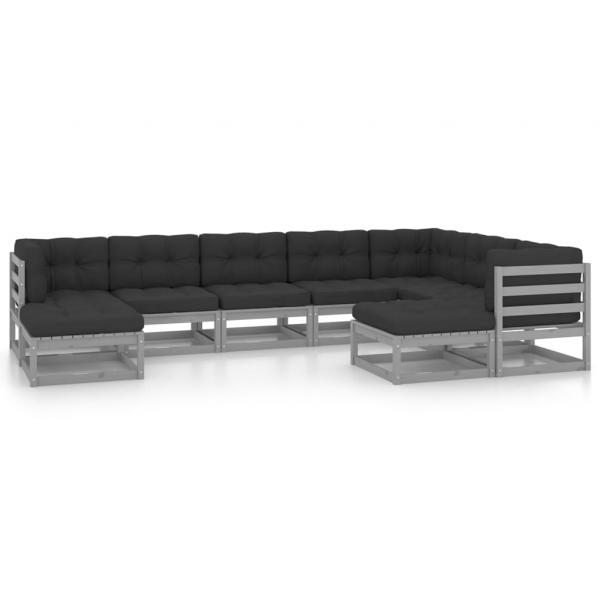 9-tlg. Garten-Lounge-Set mit Kissen Grau Massivholz Kiefer