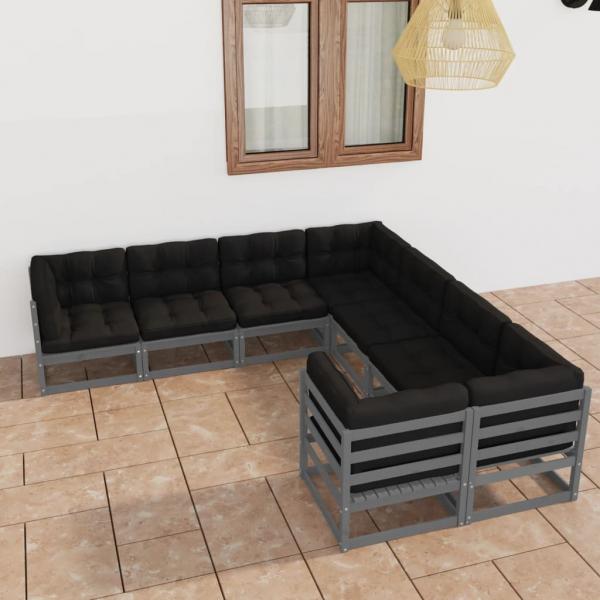 ARDEBO.de - 8-tlg. Garten-Lounge-Set mit Kissen Grau Massivholz Kiefer