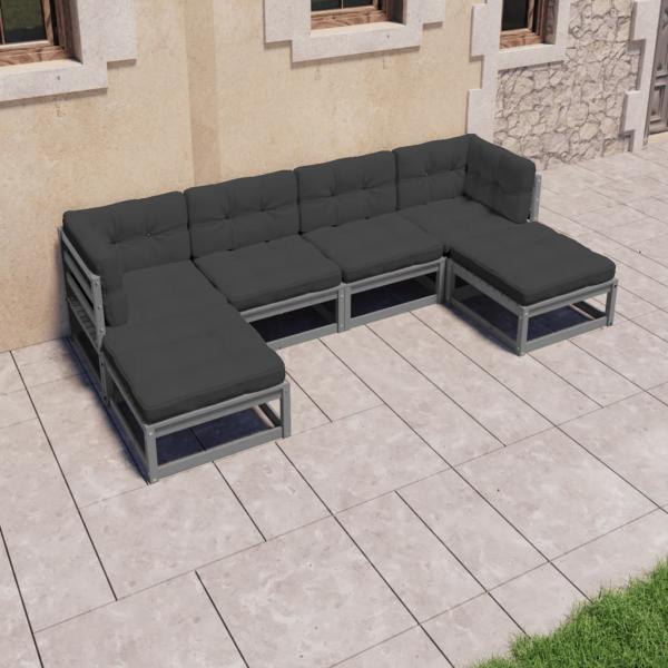 ARDEBO.de - 6-tlg. Garten-Lounge-Set mit Kissen Grau Massivholz Kiefer