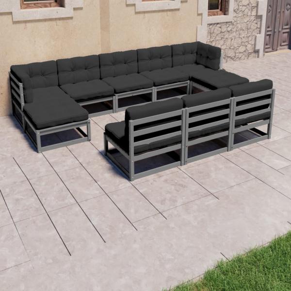 ARDEBO.de - 8-tlg. Garten-Lounge-Set mit Kissen Grau Massivholz Kiefer