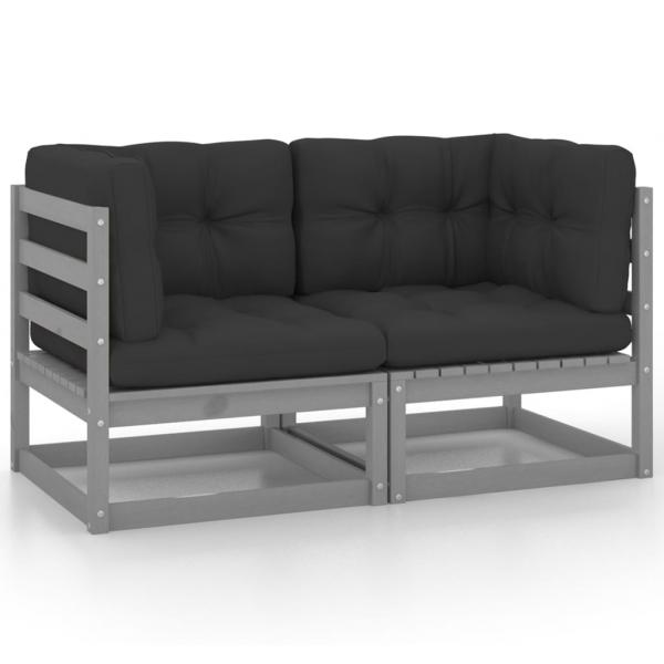 ARDEBO.de - Gartensofa 2-Sitzer mit Kissen Grau Kiefer Massivholz