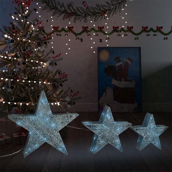 ARDEBO.de - Weihnachtssterne 3 Stk. Silbern Mesh LED Outdoor Indoor