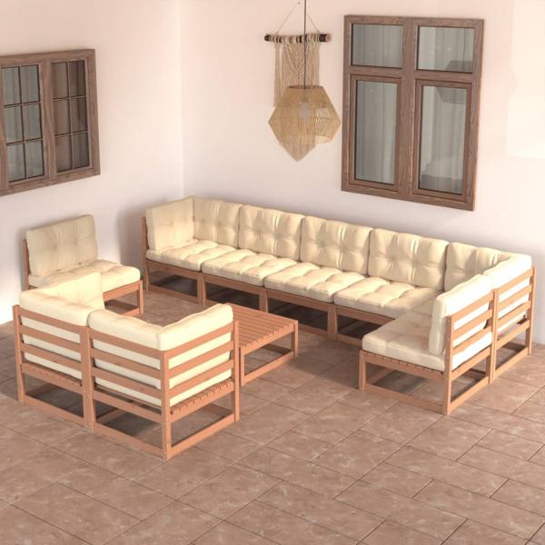 ARDEBO.de - 10-tlg. Garten-Lounge-Set mit Kissen Massivholz Kiefer