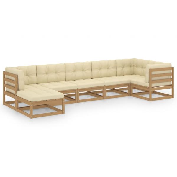 7-tlg. Garten-Lounge-Set mit Kissen Massivholz Kiefer