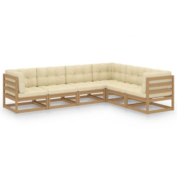 6-tlg. Garten-Lounge-Set mit Kissen Massivholz Kiefer