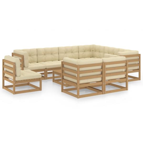 ARDEBO.de - 10-tlg. Garten-Lounge-Set mit Kissen Honigbraun Massivholz