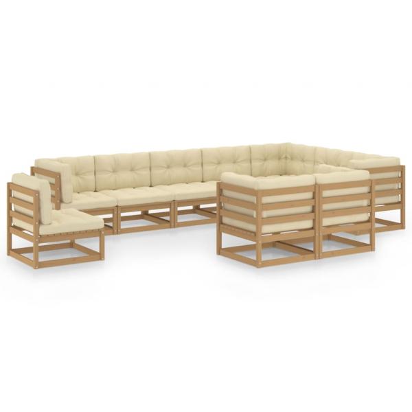 ARDEBO.de - 10-tlg. Garten-Lounge-Set mit Kissen Honigbraun Massivholz