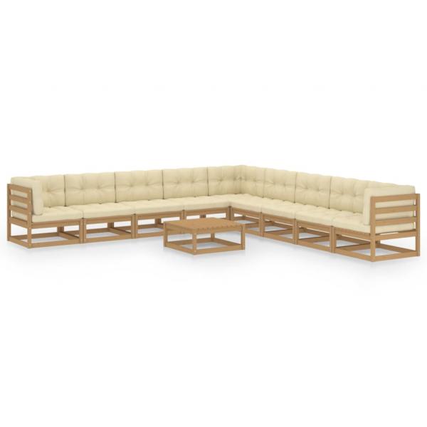 ARDEBO.de - 10-tlg. Garten-Lounge-Set mit Kissen Honigbraun Massivholz