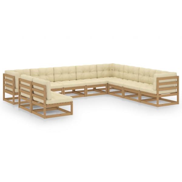 ARDEBO.de - 10-tlg. Garten-Lounge-Set mit Kissen Honigbraun Massivholz