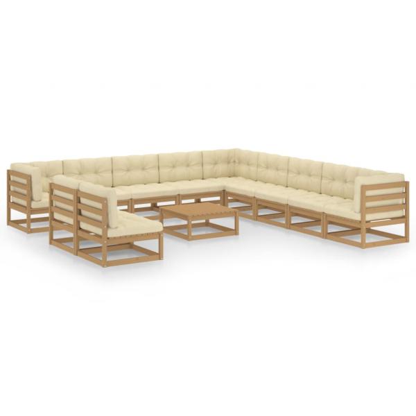 ARDEBO.de - 12-tlg. Garten-Lounge-Set mit Kissen Honigbraun Massivholz