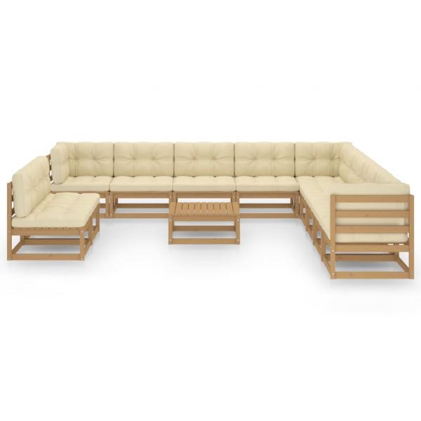 12-tlg. Garten-Lounge-Set mit Kissen Honigbraun Massivholz