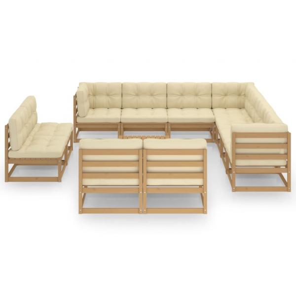 12-tlg. Garten-Lounge-Set mit Kissen Honigbraun Massivholz