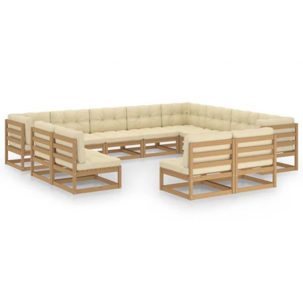 12-tlg. Garten-Lounge-Set mit Kissen Honigbraun Massivholz