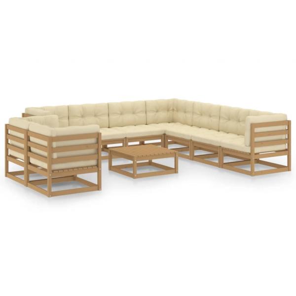 ARDEBO.de - 10-tlg. Garten-Lounge-Set mit Kissen Honigbraun Massivholz