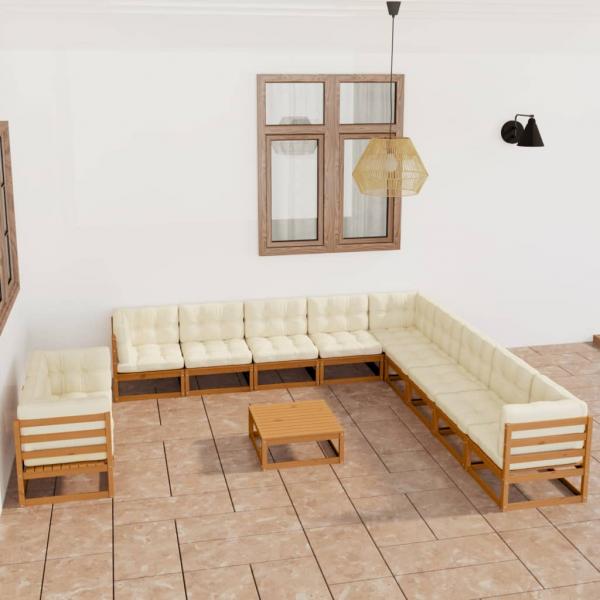 ARDEBO.de - 12-tlg. Garten-Lounge-Set mit Kissen Honigbraun Massivholz