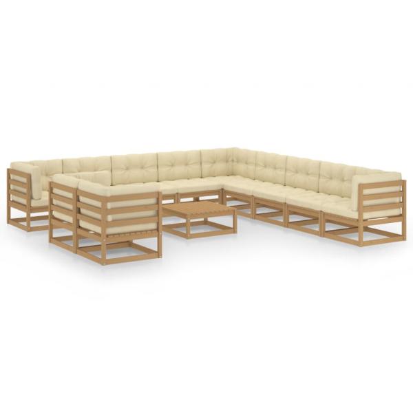 12-tlg. Garten-Lounge-Set mit Kissen Honigbraun Massivholz