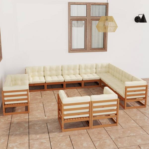 ARDEBO.de - 12-tlg. Garten-Lounge-Set mit Kissen Honigbraun Massivholz