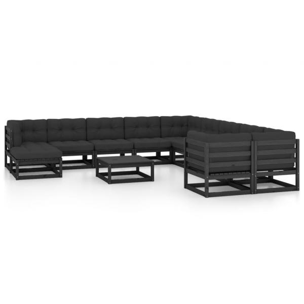 ARDEBO.de - 12-tlg. Garten-Lounge-Set mit Kissen Schwarz Massivholz Kiefer