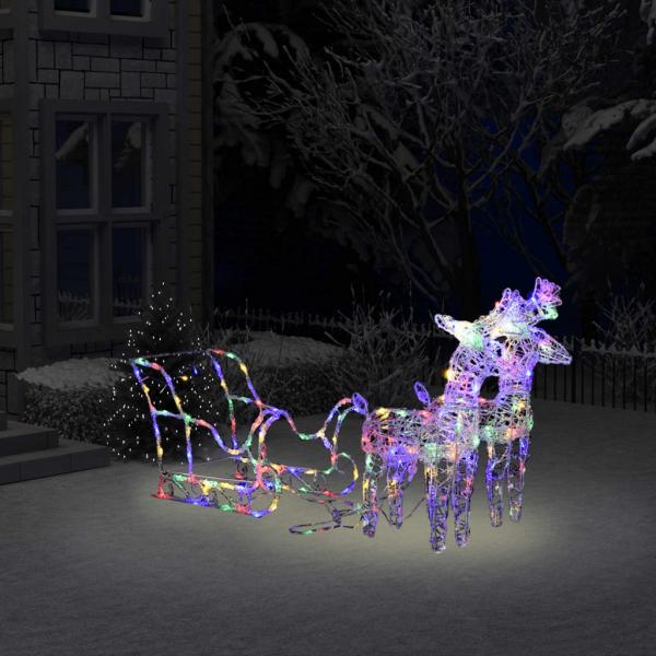 ARDEBO.de - Rentiere & Schlitten Weihnachtsdekoration 160 LEDs 130 cm Acryl