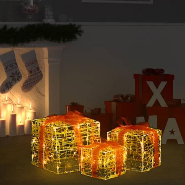 ARDEBO.de - LED-Geschenkboxen 3 Stk. Weihnachtsdekoration Warmweiß