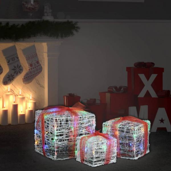 ARDEBO.de - LED-Geschenkboxen 3 Stk. Weihnachtsdekoration Mehrfarbig