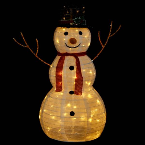 LED-Schneemann Weihnachtsfigur Luxus-Stoff 90 cm