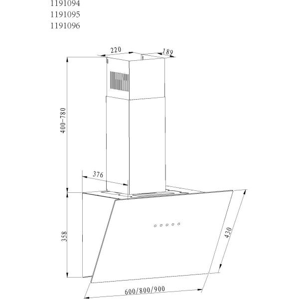 Amica KHF 664 630 S EEK: A Kopffreihaube, 60 cm breit, Abluft-/Umluft, 3 Leistungsstufen, SensorTouch, schwarz Glas