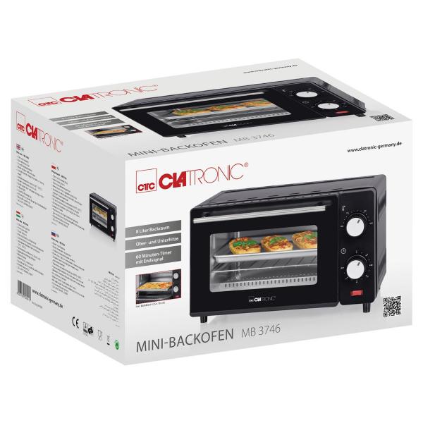 Clatronic MB 3746 Mini-Backofen, 650 W, 8 Liter Backraum, Ober- und Unterhitze, schwarz