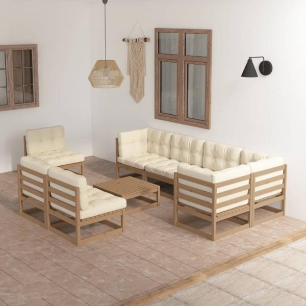 ARDEBO.de - 9-tlg. Garten-Lounge-Set mit Kissen Massivholz Kiefer