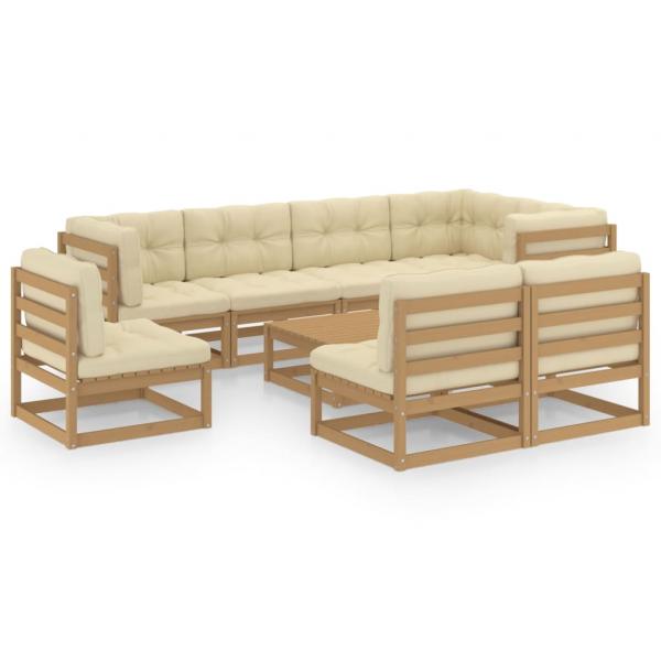 9-tlg. Garten-Lounge-Set mit Kissen Massivholz Kiefer