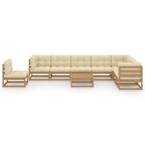 9-tlg Garten-Lounge-Set mit Kissen Honigbraun Massivholz Kiefer