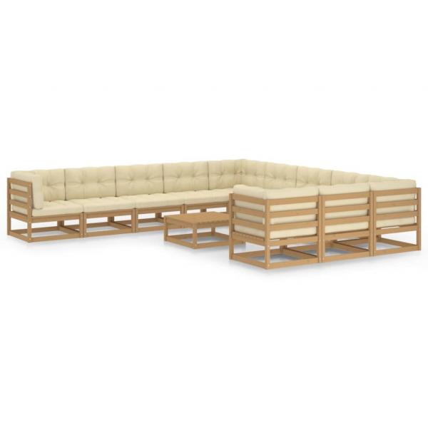 ARDEBO.de - 12-tlg. Garten-Lounge-Set mit Kissen Honigbraun Massivholz