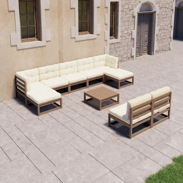 ARDEBO.de - 10-tlg. Garten-Lounge-Set mit Kissen Honigbraun Massivholz