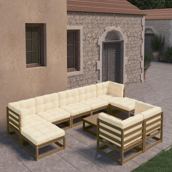 ARDEBO.de - 10-tlg. Garten-Lounge-Set mit Kissen Honigbraun Massivholz