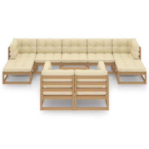 10-tlg. Garten-Lounge-Set mit Kissen Honigbraun Massivholz