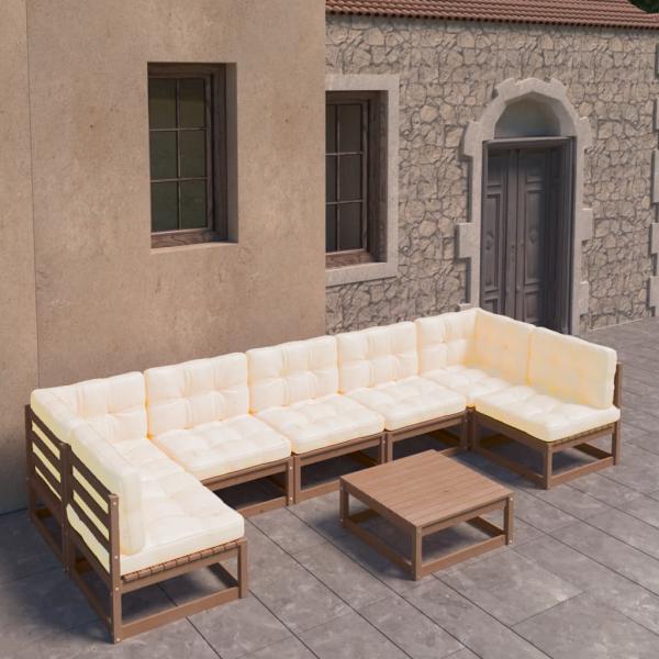 ARDEBO.de - 8-tlg Garten-Lounge-Set mit Kissen Honigbraun Massivholz Kiefer