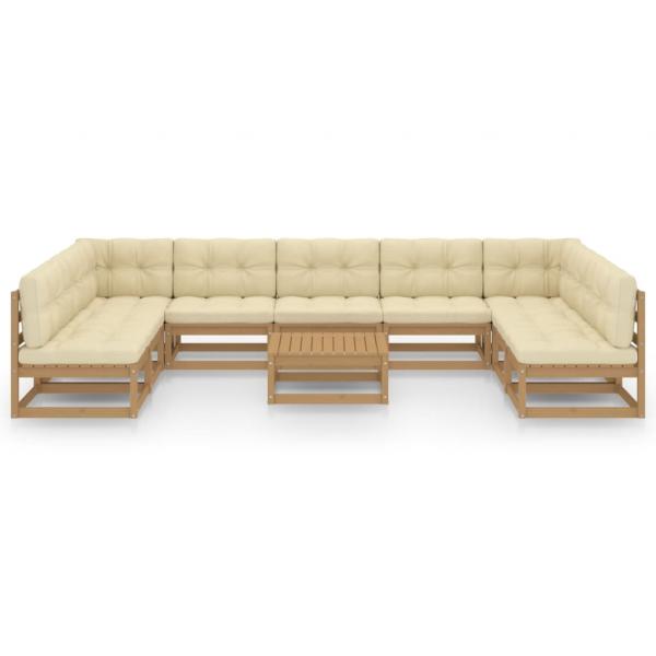 10-tlg. Garten-Lounge-Set mit Kissen Honigbraun Massivholz