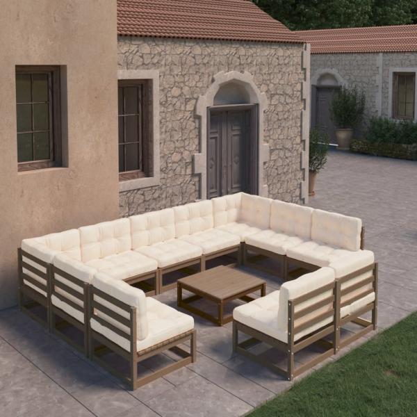 ARDEBO.de - 10-tlg. Garten-Lounge-Set mit Kissen Honigbraun Massivholz