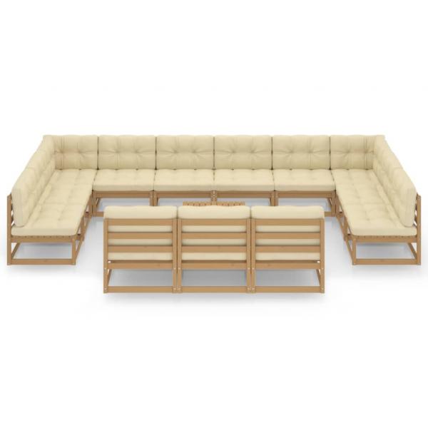 14-tlg. Garten-Lounge-Set mit Kissen Honigbraun Massivholz