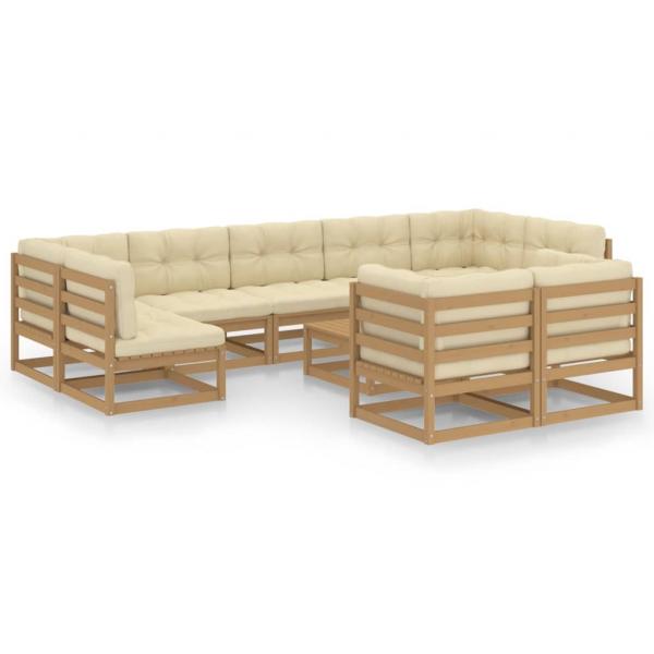 10-tlg. Garten-Lounge-Set mit Kissen Honigbraun Massivholz