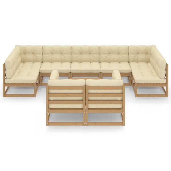 10-tlg. Garten-Lounge-Set mit Kissen Honigbraun Massivholz