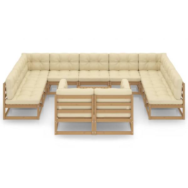 12-tlg. Garten-Lounge-Set mit Kissen Honigbraun Massivholz