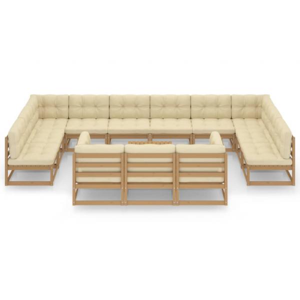 14-tlg. Garten-Lounge-Set mit Kissen Honigbraun Massivholz