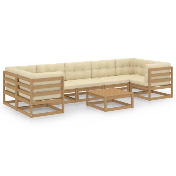 8-tlg Garten-Lounge-Set mit Kissen Honigbraun Massivholz Kiefer