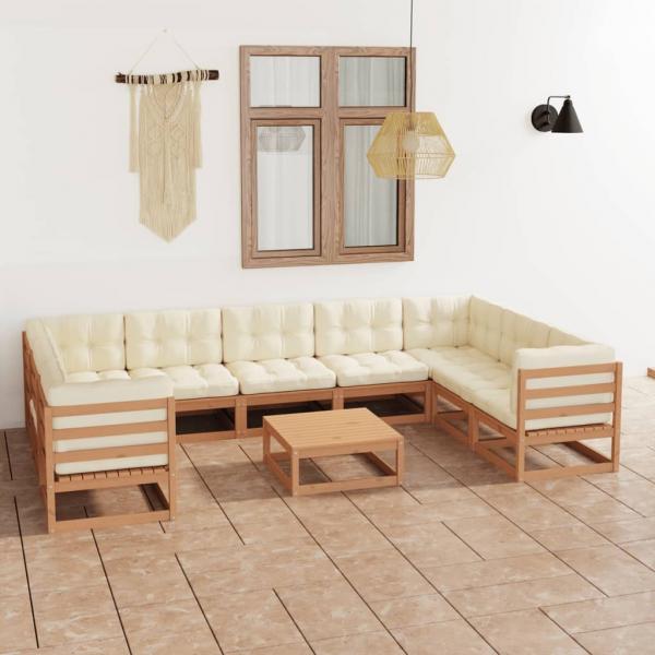 ARDEBO.de - 10-tlg. Garten-Lounge-Set mit Kissen Honigbraun Massivholz