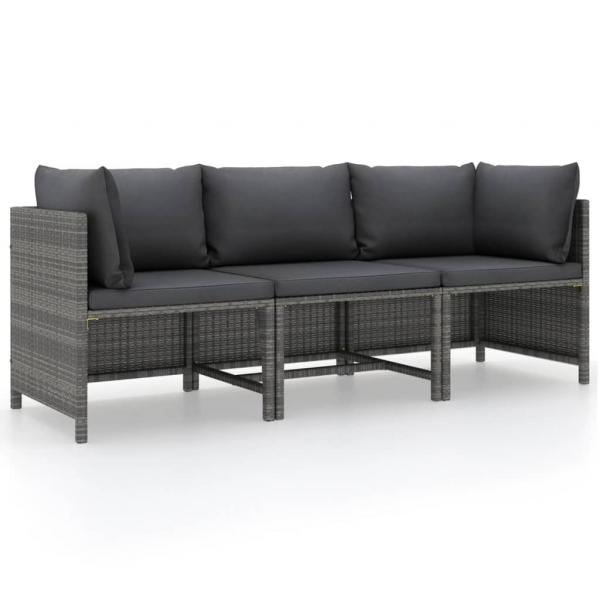 ARDEBO.de - 3-Sitzer-Gartensofa mit Kissen Grau Poly Rattan