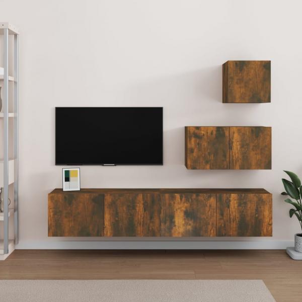 ARDEBO.de - 4-tlg. TV-Schrank-Set Räuchereiche Holzwerkstoff